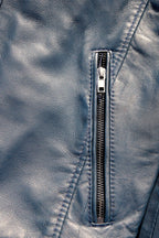 Bold Blue Leather Jacket with White Premium Fur