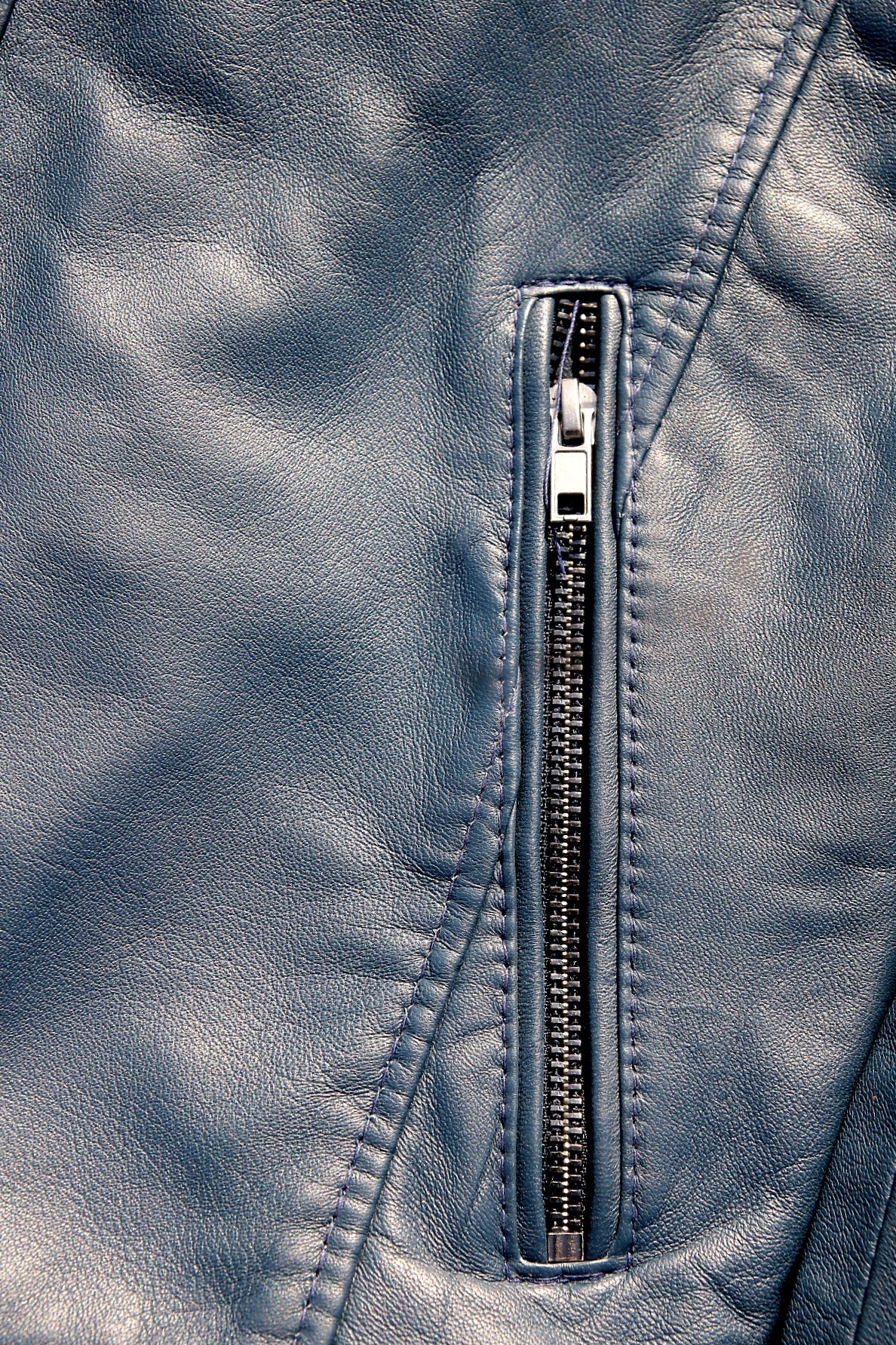 Bold Blue Leather Jacket with White Premium Fur
