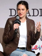LA 2026 Shailene Woodley Brown Leather Coat