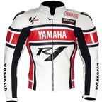 R1 RED AND WHITE MOTORCYCLE LEATHER RACING JACKET
