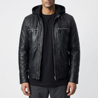 Black Leather Jacket With Hood
