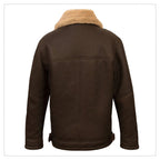 Men Sheepskin Aviator B3 Flight Bomber Fur Collar Brown Shearling Leather Jacket