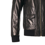 Black Pattern Patched Goatskin Bomber Jacket