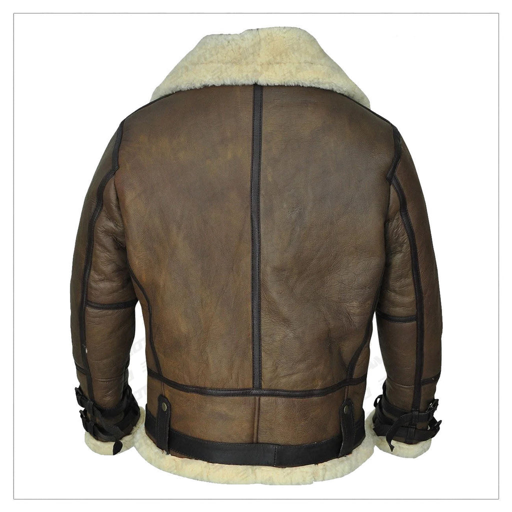 New Men Aviator Airforce B3 Bomber Fur Brown Shearling Leather Jacket