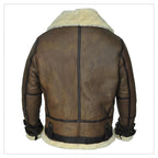 New Men Aviator Airforce B3 Bomber Fur Brown Shearling Leather Jacket