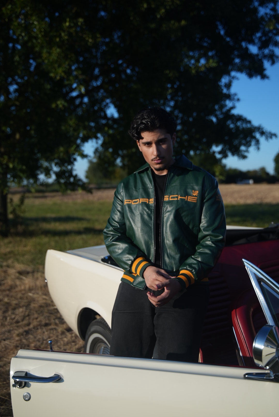 Porsche Vintage Leather Bomber Jacket - Green Edition