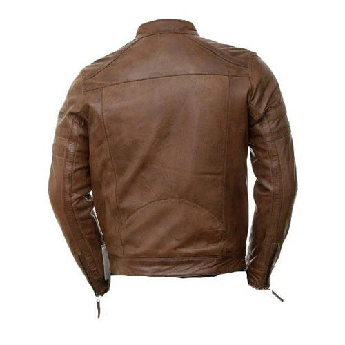 Men's Brown Moto Leather Jacket Rugged Biker Style
