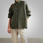 Women's Green Soft Smart Collar Leather Shirt