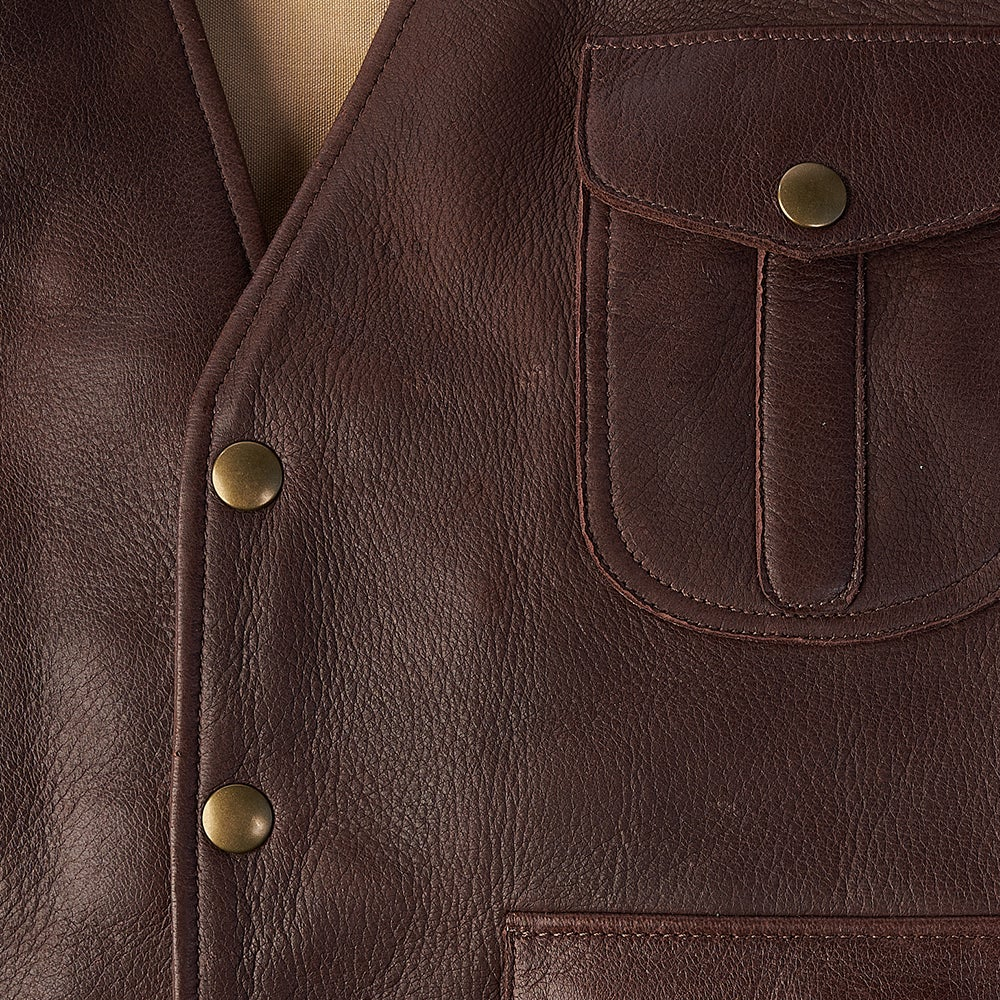 Brown Men Buffalo Leather Waistcoat Multi Pocket Style Vest