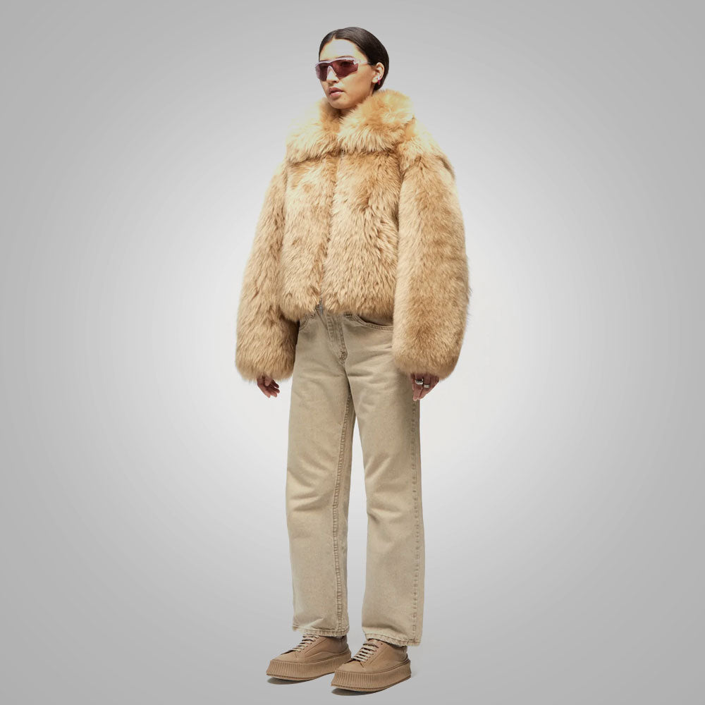 Womens Brown Winter Shearling Leather Jacket