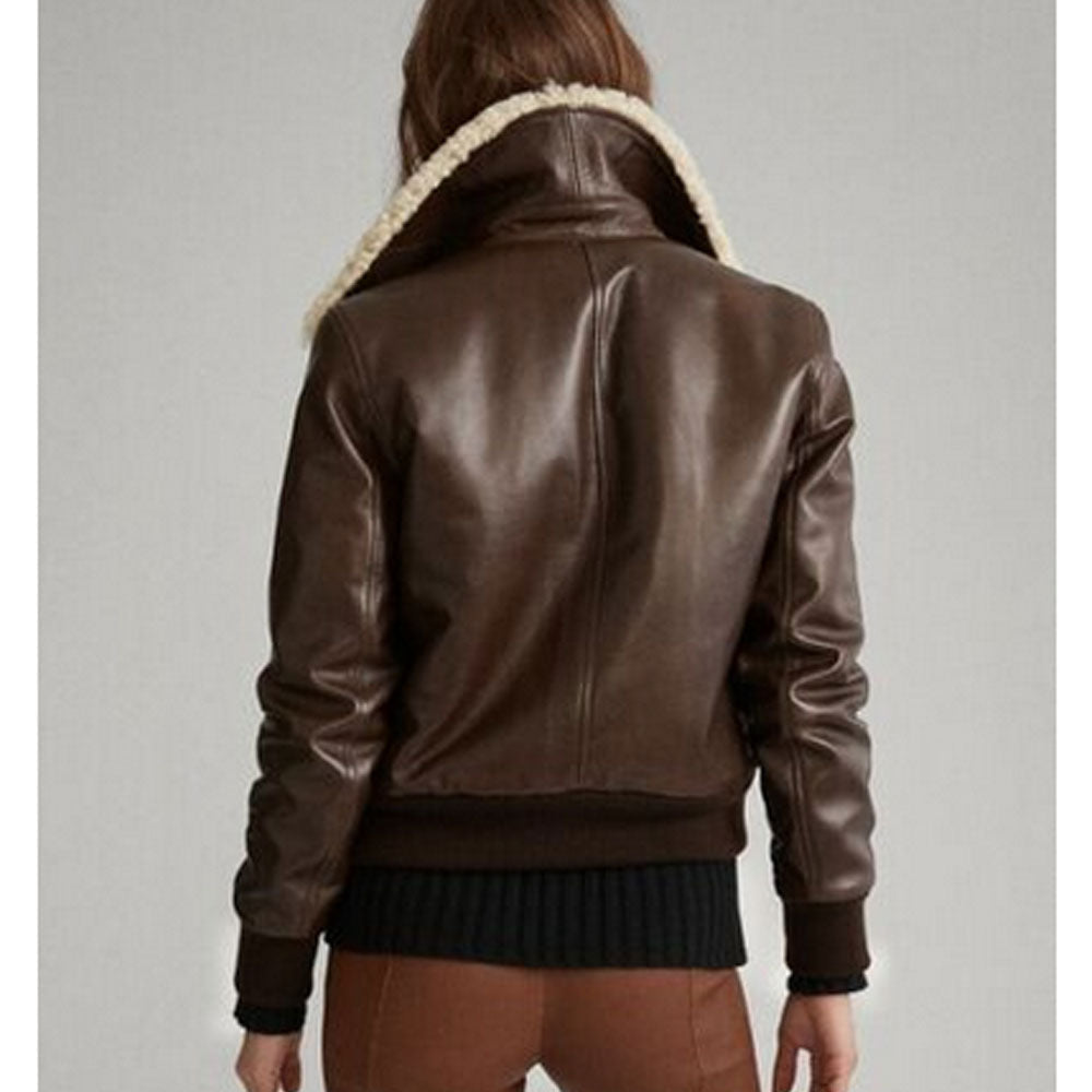 Women Aviator Shearling Motorbike Leather Bomber Jacket