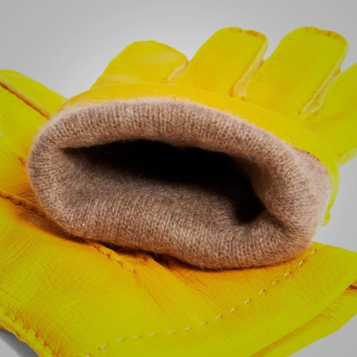 Men's American sheepskin Yellow Leather Gloves with Cashmere Lining