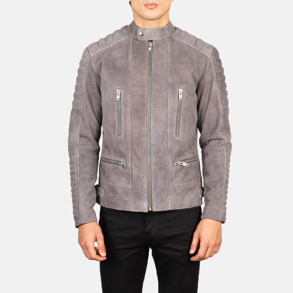 New Damian Grey Motorbike Riding Moto Leather Suede Biker Jacket For Men