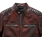 Men's Reddish Brown Goatskin Café Racer Leather Moto Jacket