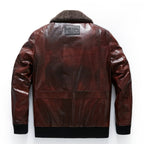 Reddish Brown Patched Goatskin Leather Bomber Jacket