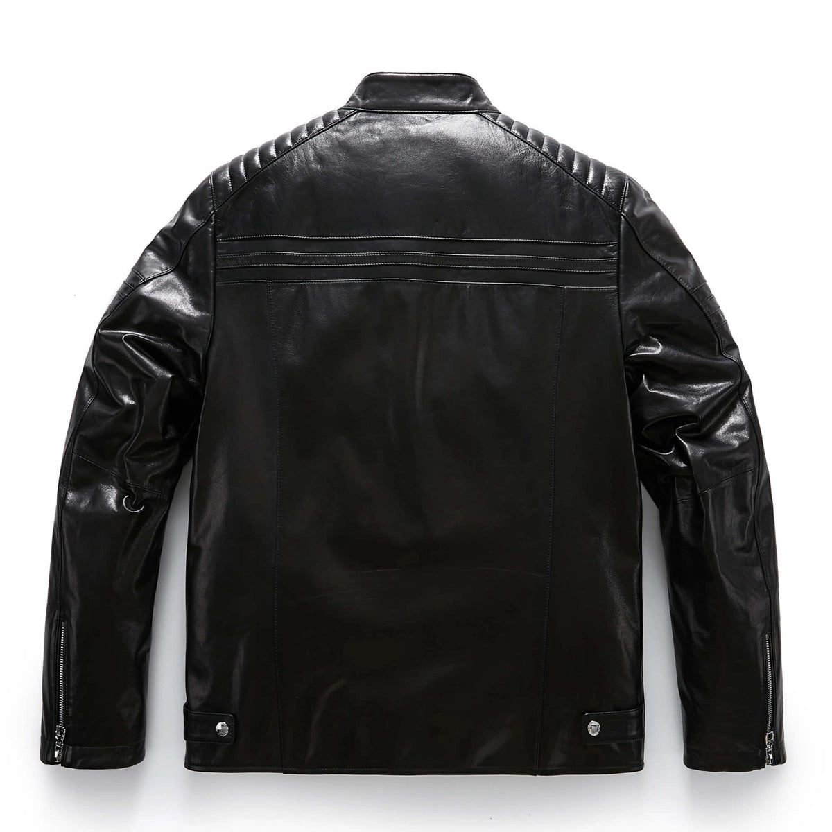 Men's 100% Goatskin Classic Black Leather Motorcycle Racer Jacket