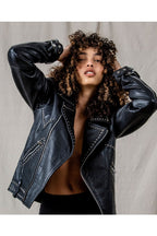Women’s Black Silver Spiked Studded Motorcycle Leather Jacket