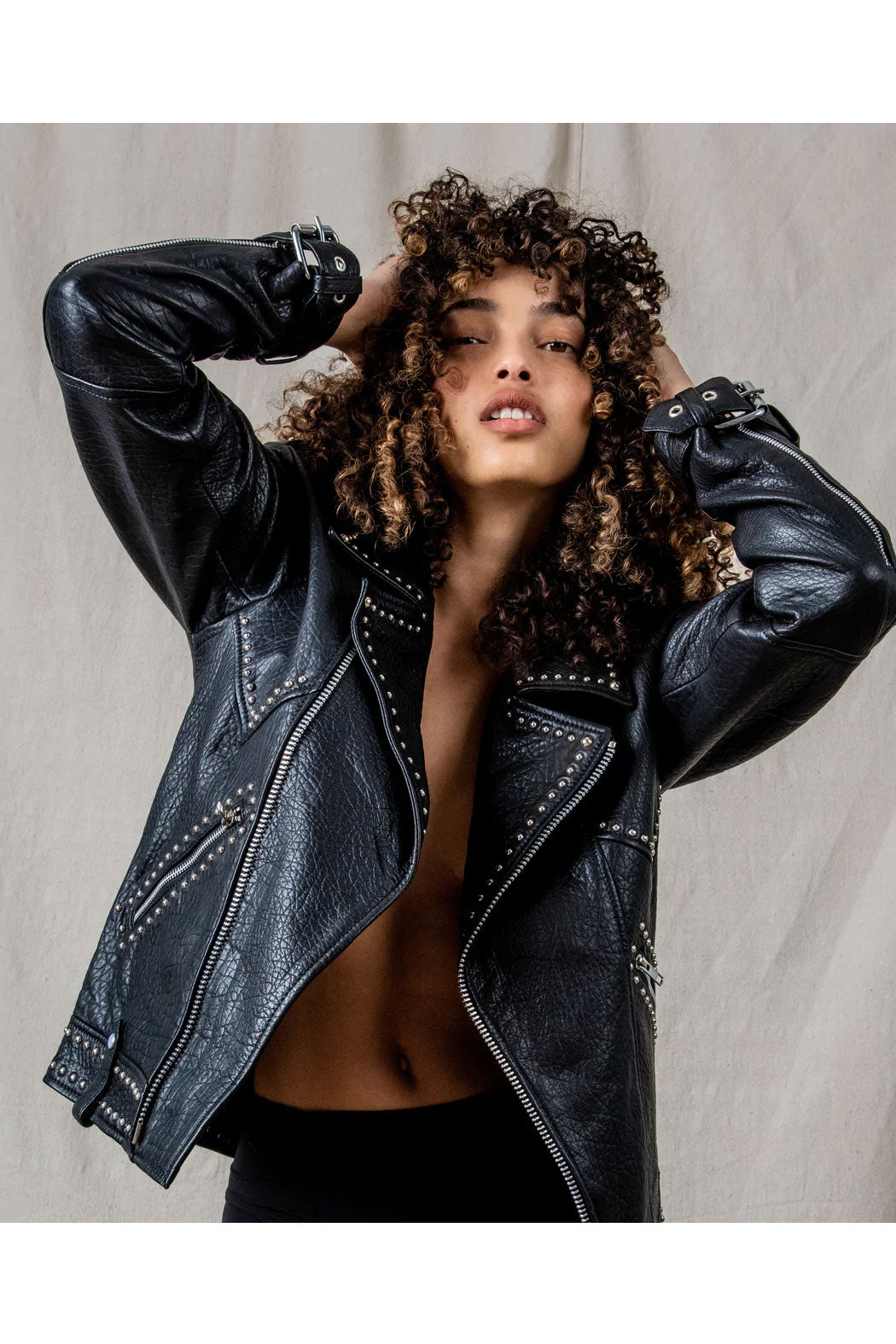 Women’s Black Silver Spiked Studded Motorcycle Leather Jacket