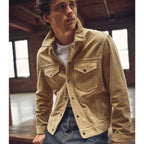 Men’s Cream Brown Suede Leather Shirt Jacket - Jeans Style