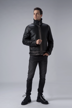 Black Rivet Punk Genuine Leather Moto Biker Jacket