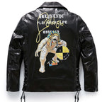 Men's Gothic Punk Leather Biker Jacket with Printed Back
