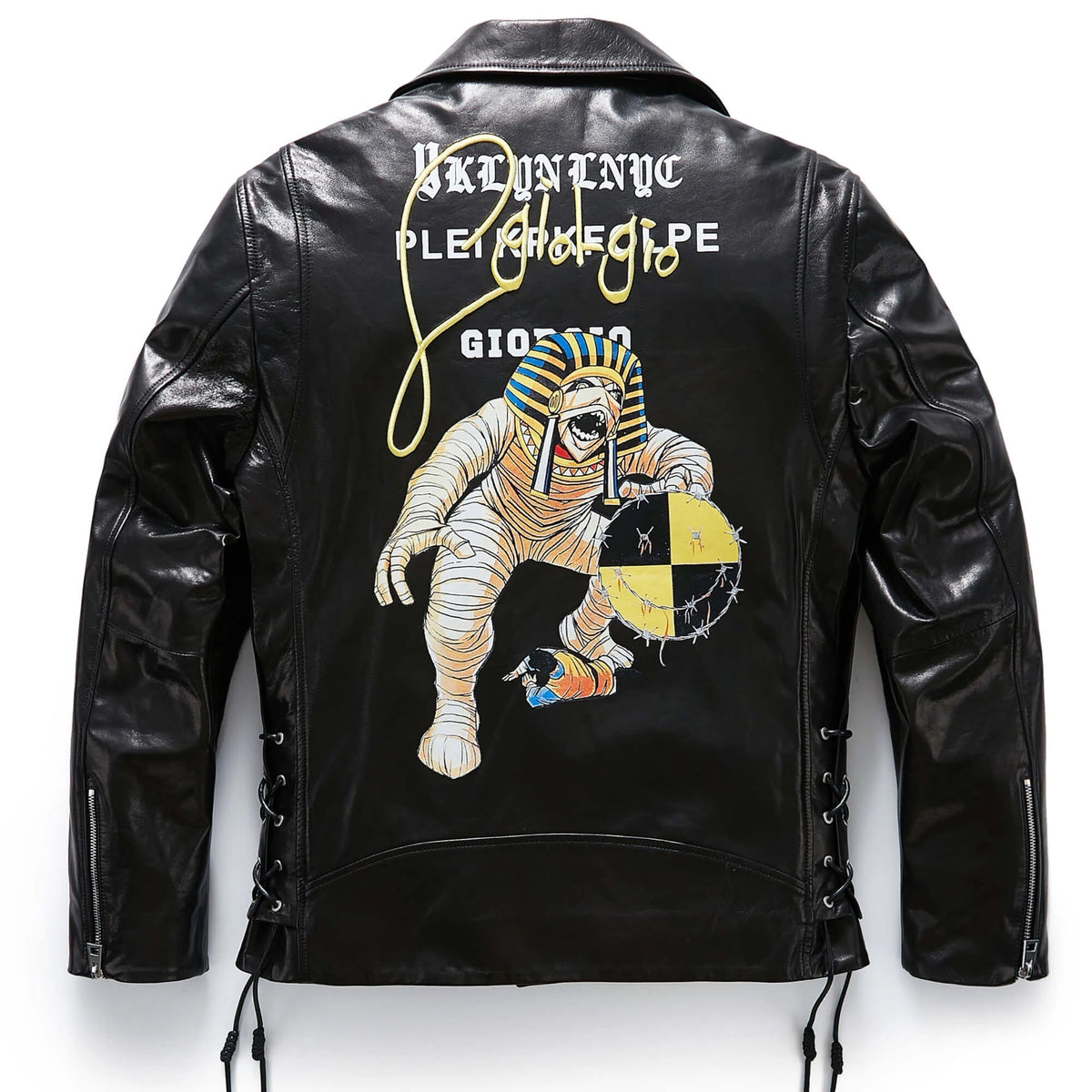 Men's Gothic Punk Leather Biker Jacket with Printed Back
