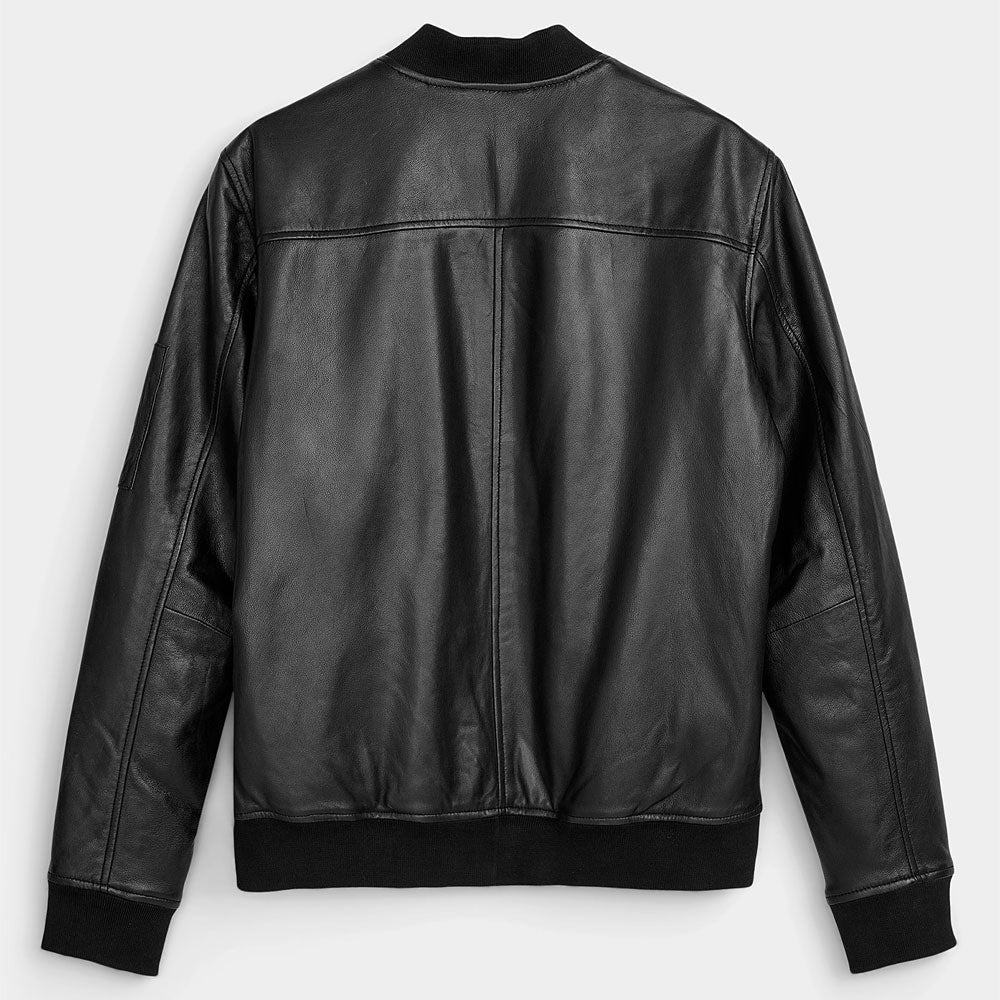Men’s Real Black Leather Bomber Jacket