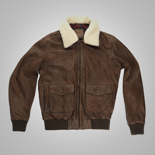 Brown Waxed Sheepskin Aviator Leather Flight Jacket