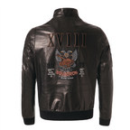 Black Pattern Patched Goatskin Bomber Jacket