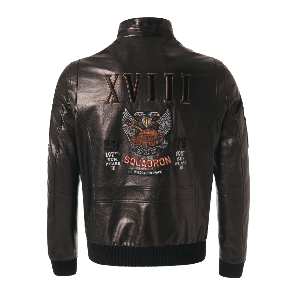 Black Pattern Patched Goatskin Bomber Jacket