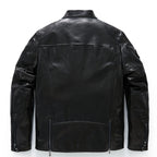 Men's Black Genuine Goatskin Leather Biker Jacket with Patches