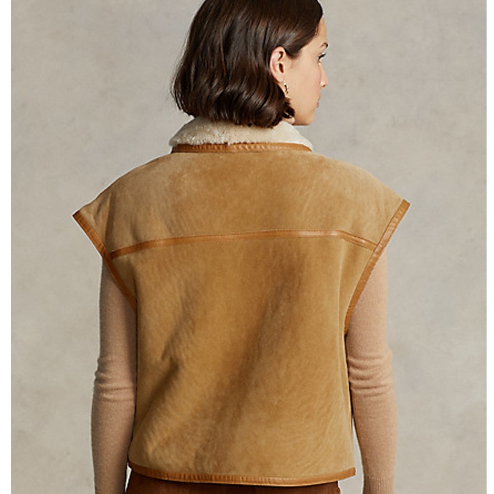 Women’s Sheepskin Brown Aviator Shearling Leather Vest - Classic & Cozy
