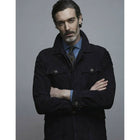 Men's Chocolate Medium Blue Suede Leather Bomber Shirt Jacket - Jeans Style