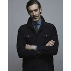 Men's Chocolate Medium Blue Suede Leather Bomber Shirt Jacket - Jeans Style