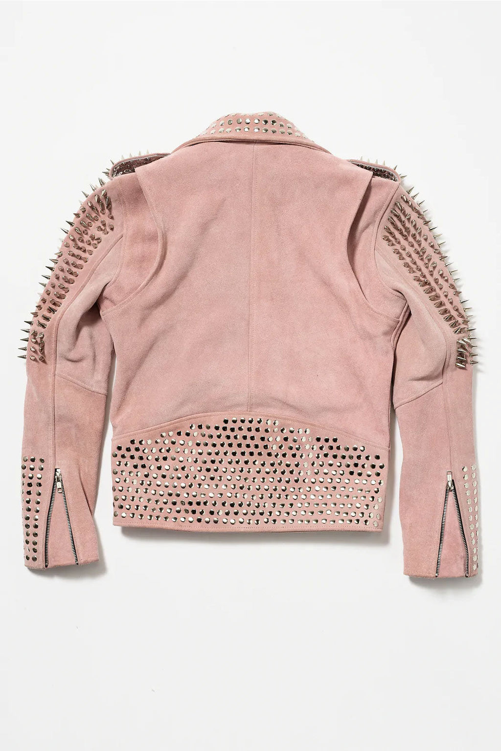 Pink Women’s Silver Spiked Studded Motorcycle Leather Jacket