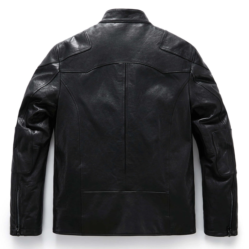 Men's Matte Black Goatskin Genuine Leather Bomber Jacket
