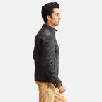 Men Black New Moto Racing Motorcycle Leather Biker Jacket