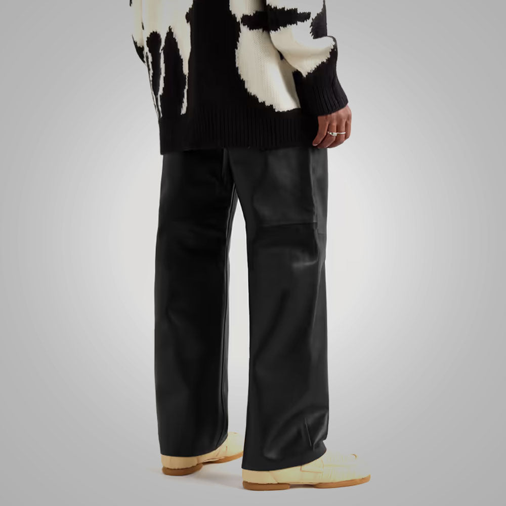 Men's Real Black Sheepskin Fashion Leather Jeans