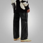 Men's Real Black Sheepskin Fashion Leather Jeans