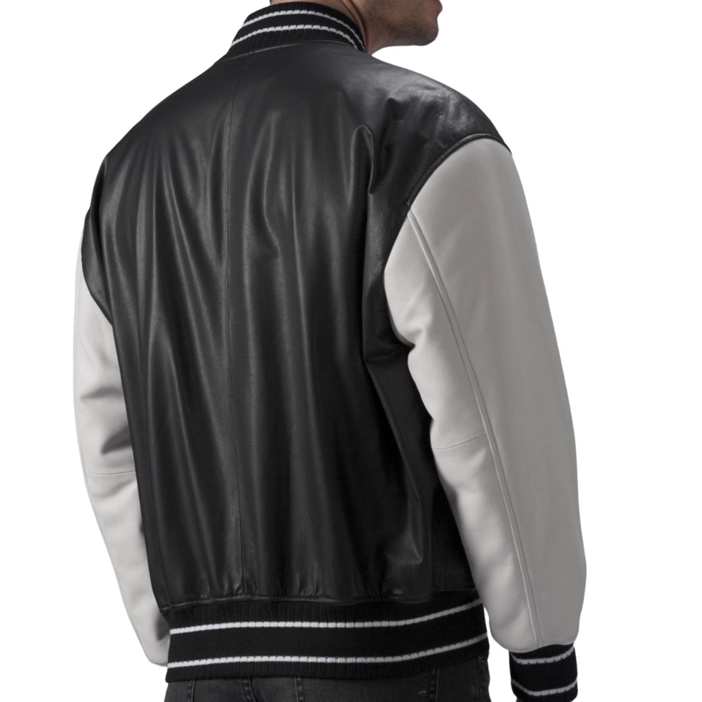 Black Men's Quilted Leather Varsity Jacket Letterman Jacket