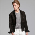 Black Men’s Suede Leather Shirt Jacket - Jeans Style