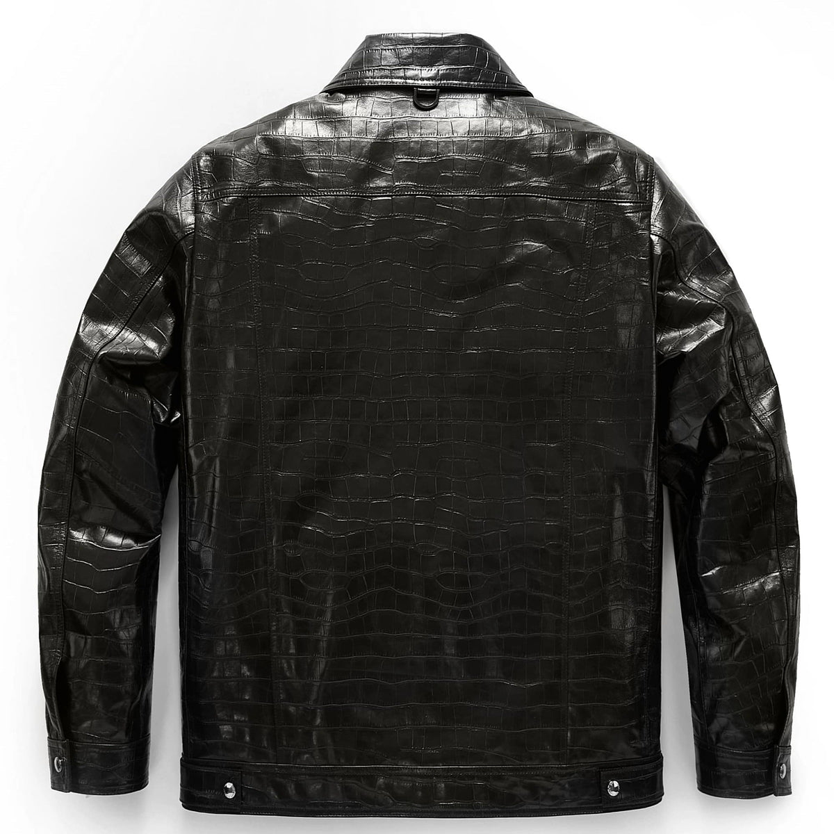 Men's Black Crocodile Alligator Embossed Genuine Leather Trucker Jacket