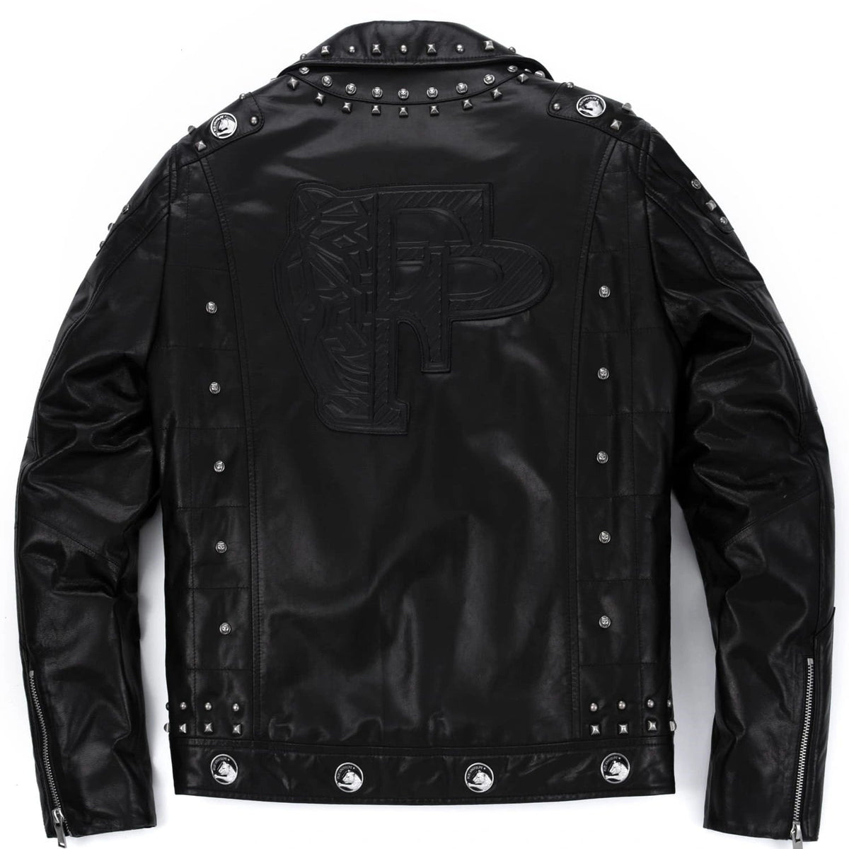 Black Rivet Punk Genuine Leather Moto Biker Jacket