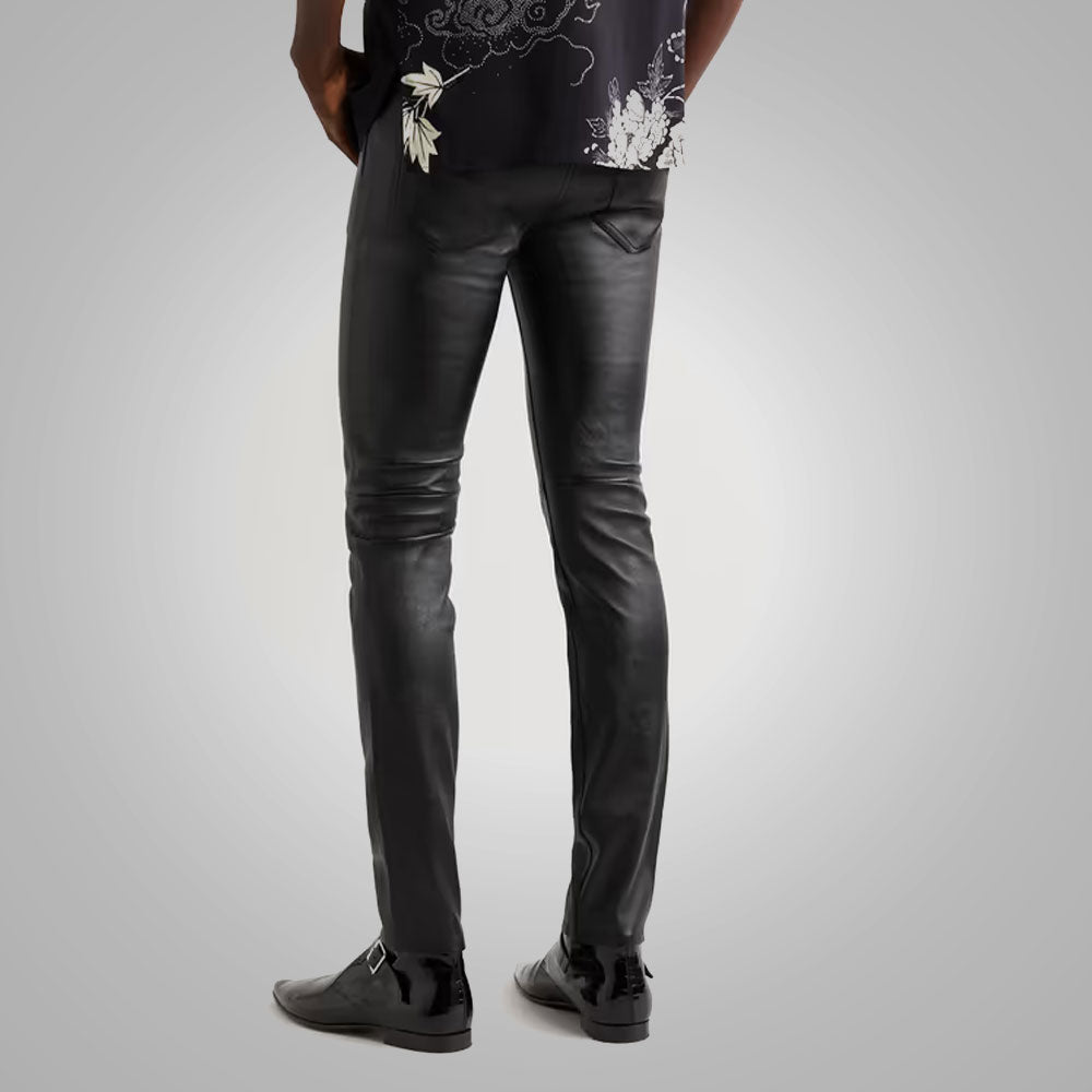 Men's Black Real Sheepskin Fashion Leather Pants