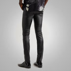 Men's Black Real Sheepskin Fashion Leather Pants