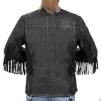 Hot Leathers Ladies Silver Fringe Black Leather Motorcycle Jacket - JKL1028
