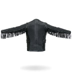 Hot Leathers Ladies Silver Fringe Black Leather Motorcycle Jacket - JKL1028