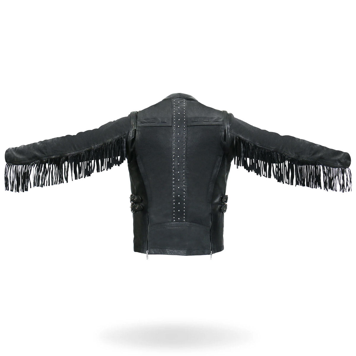 Hot Leathers Ladies Silver Fringe Black Leather Motorcycle Jacket - JKL1028