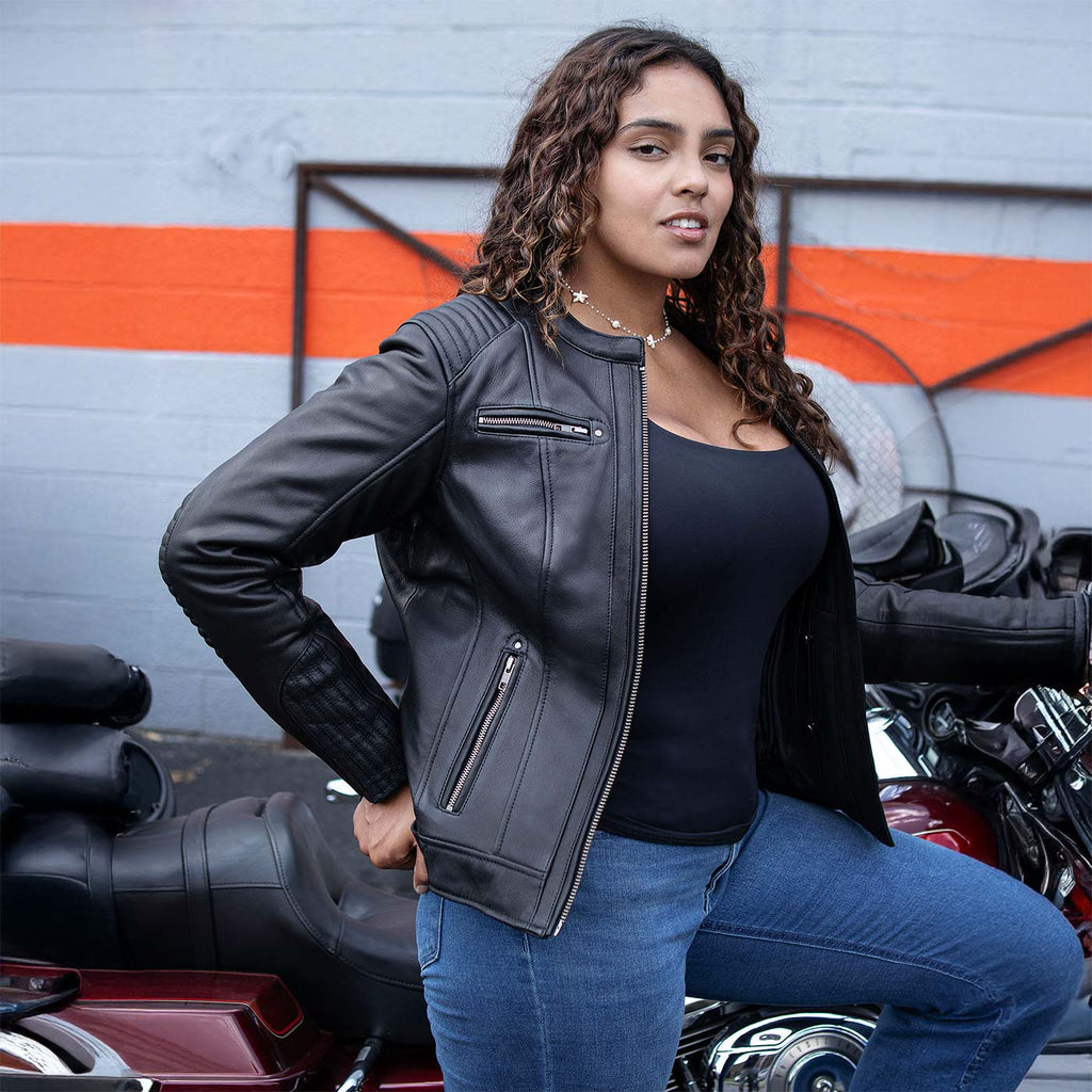 MMCC Women's Rebel Black Leather Motorcycle Jacket - MMC20002