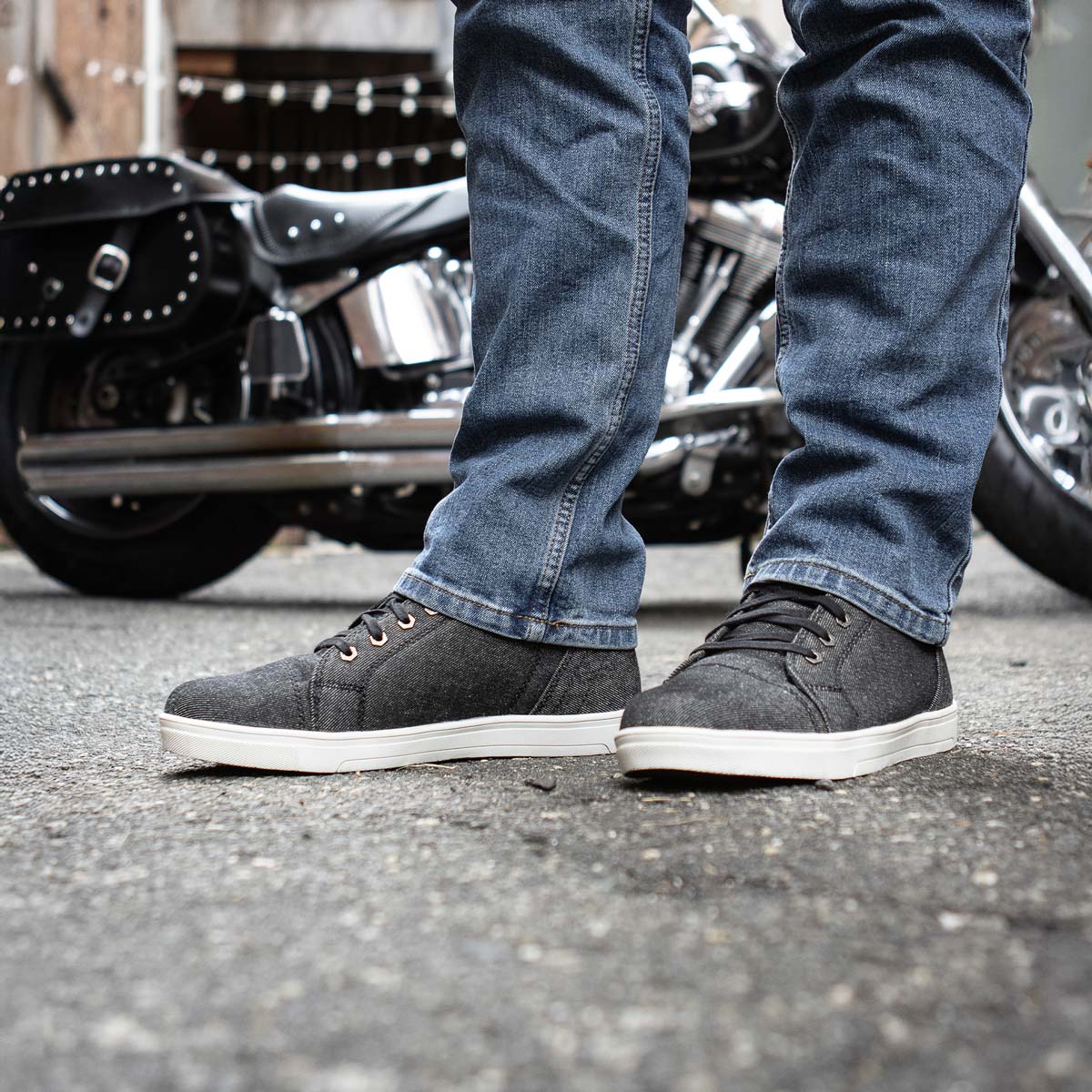 Milwaukee Leather Men's Threadshift Black Canvas Reinforced Street Riding Shoes - MBM9108